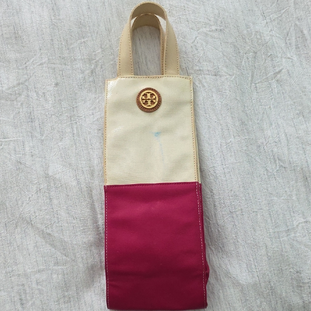 Tory Burch Cream and Pink Wine Tote